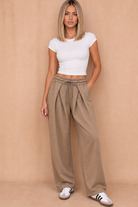 Vivianna Camel Pleated Joggers