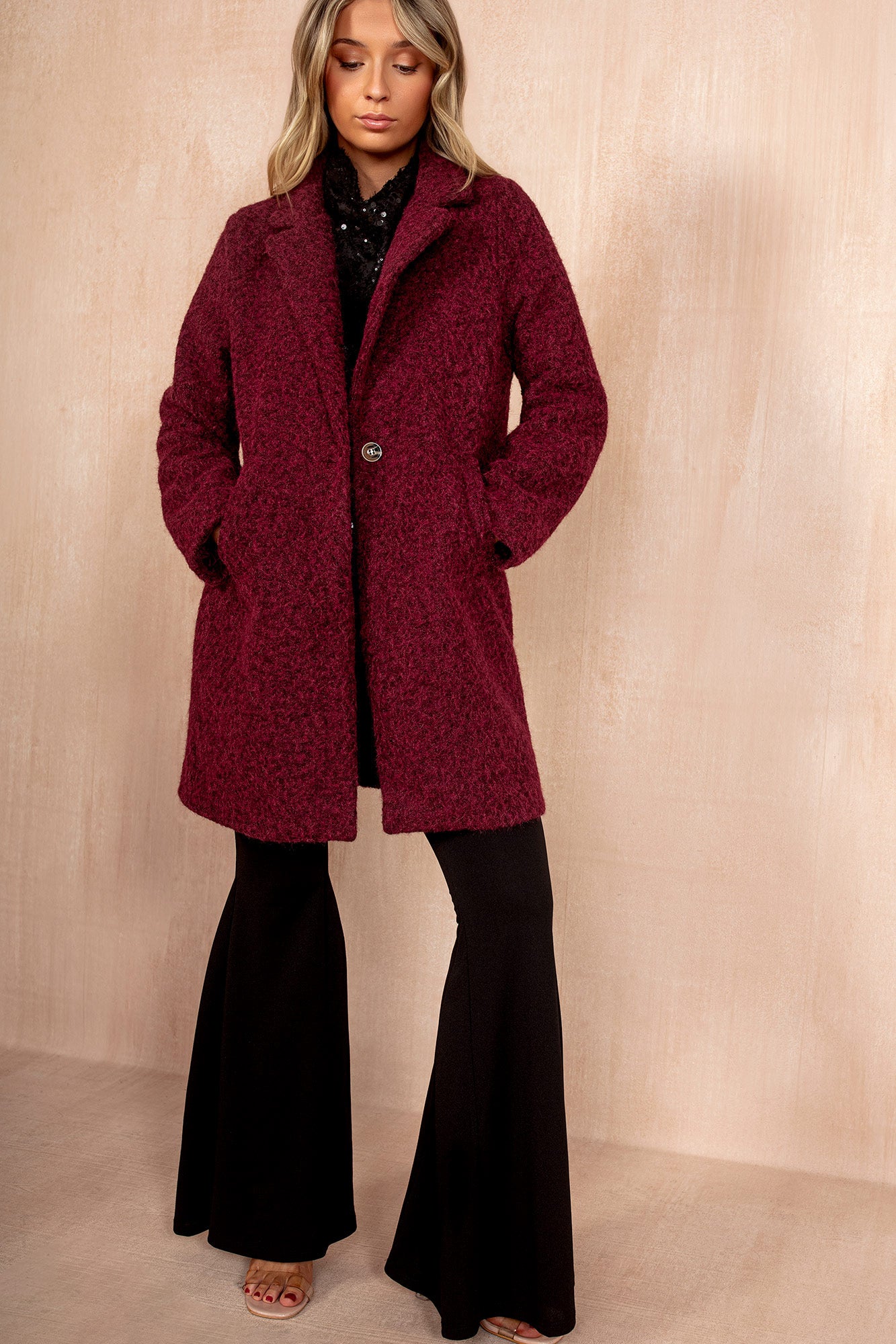 Wendy Burgundy Wool Longline Coat