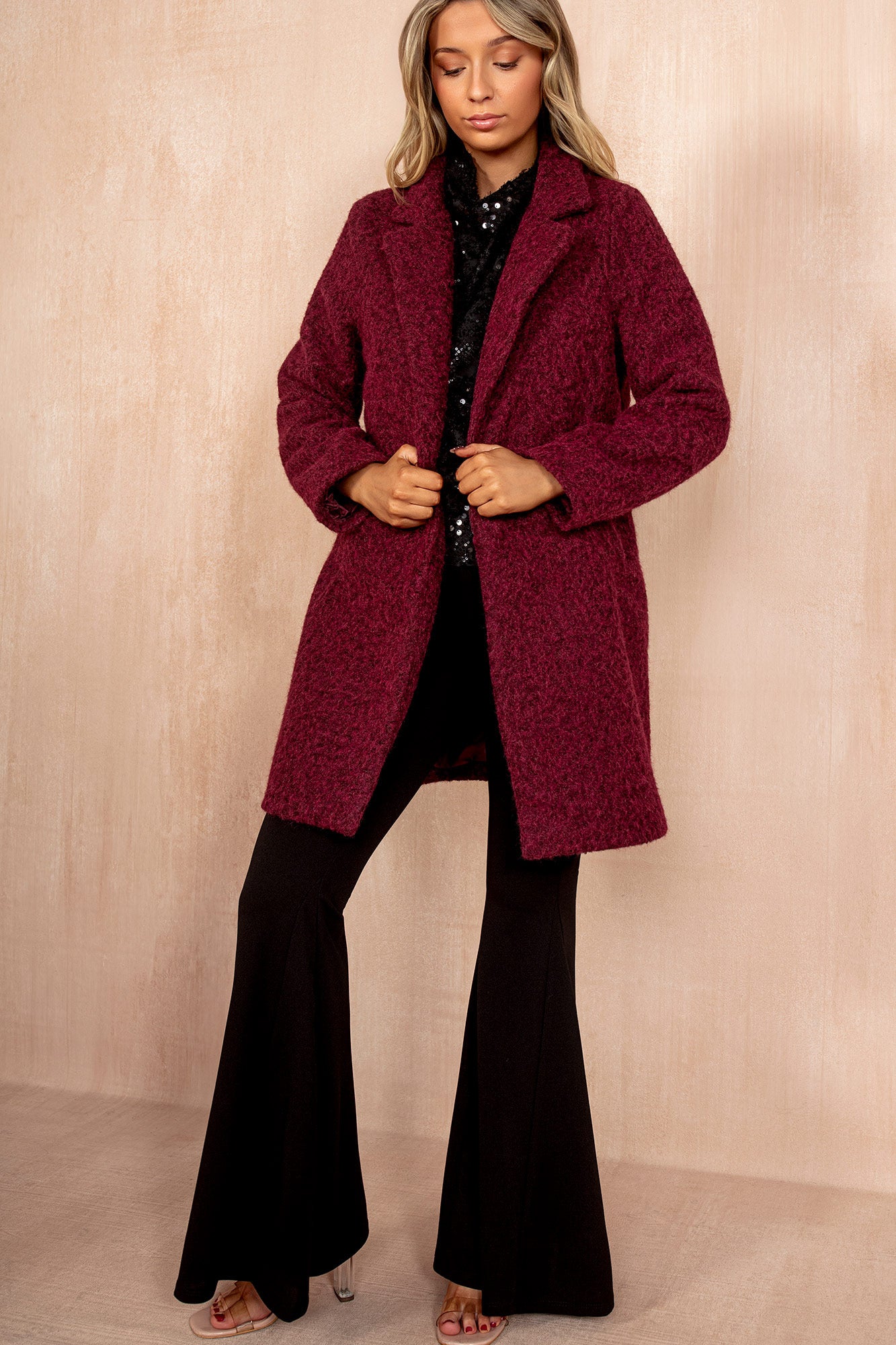 Wendy Burgundy Wool Longline Coat