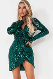 Weslyn Green Sequin Wrap Dress