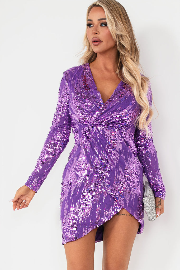Weslyn Purple Sequin Wrap Dress