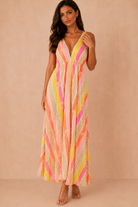 Willow Pink Striped Boho Halter Neck Dress