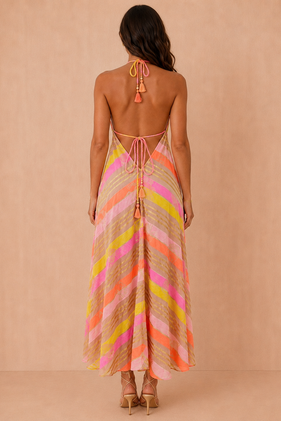 Willow Pink Striped Boho Halter Neck Dress Vavavoom.ie Willow Pink Striped Boho Halter Neck Dress Vavavoom.ie
