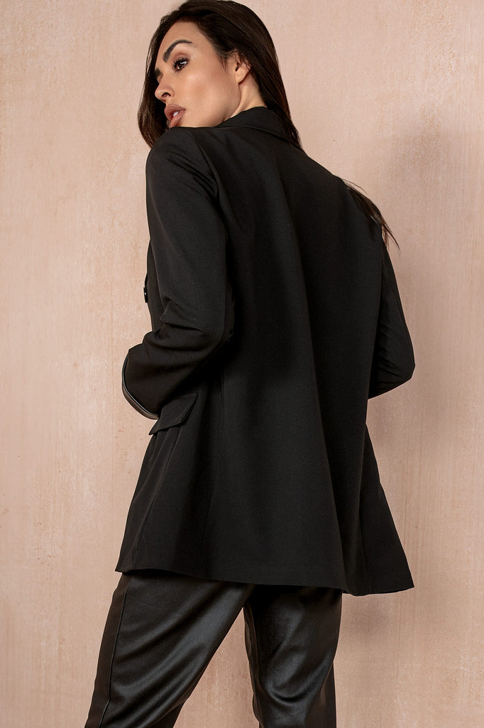 Wilma Black Leather Cuff Blazer