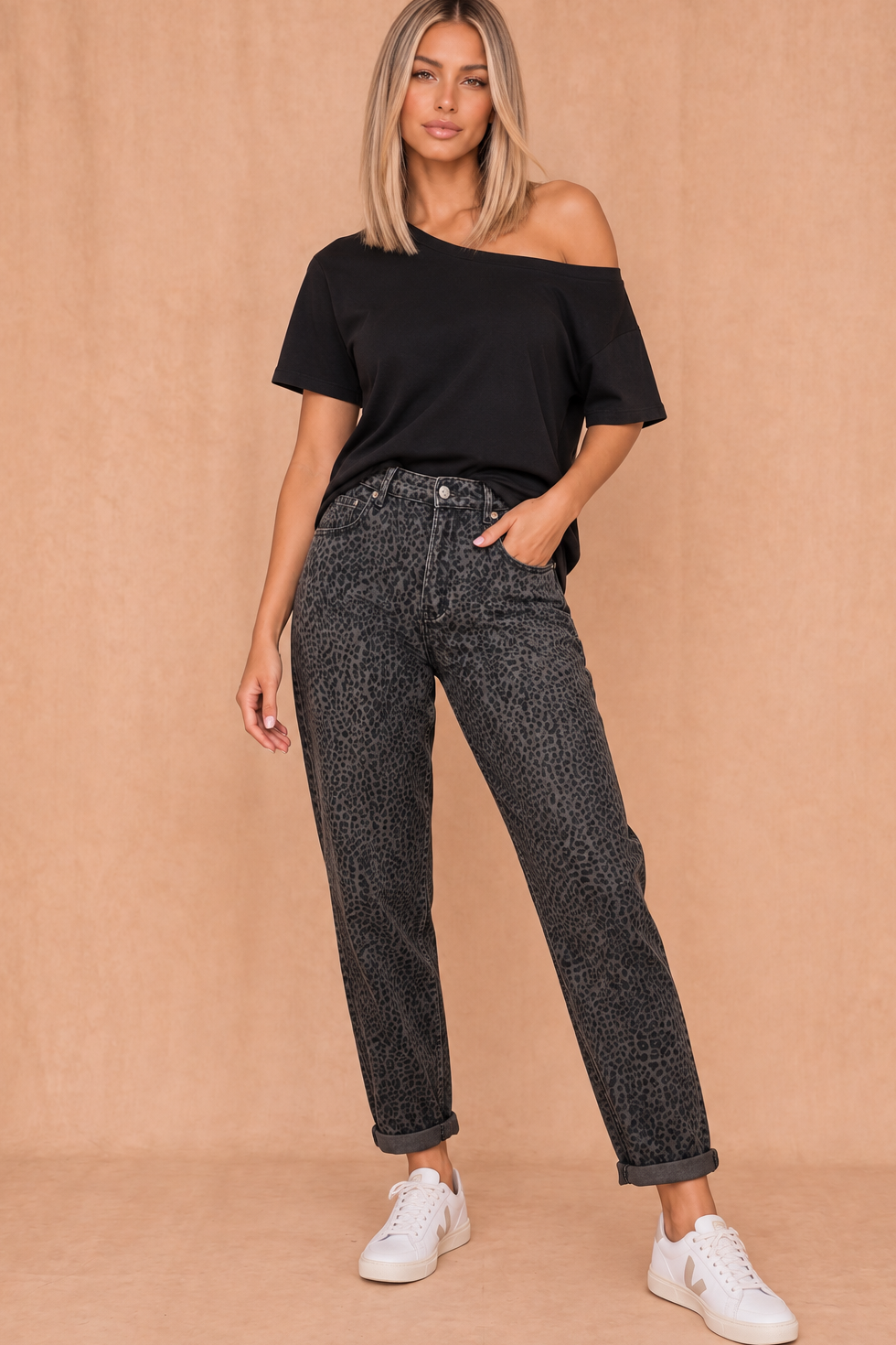 Winifred Grey Leopard Print Mom Jeans