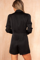 Winnie Black Satin Corsage Playsuit