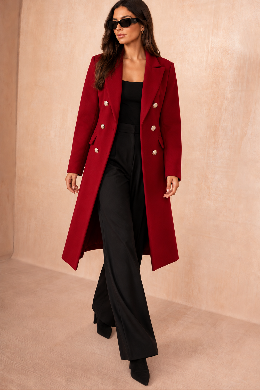 Winona Burgundy Longline Double Breasted Coat