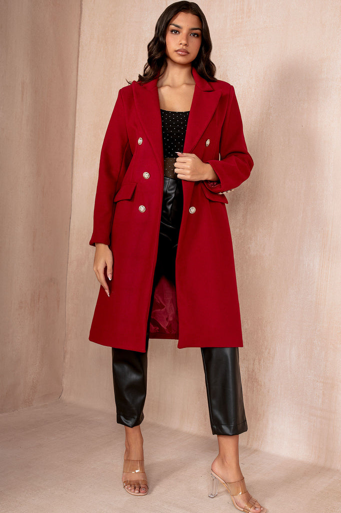 Winona Burgundy Longline Double Breasted Coat