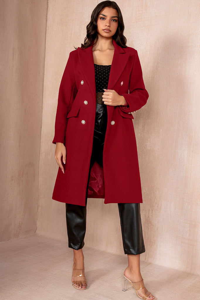 Winona Burgundy Longline Double Breasted Coat