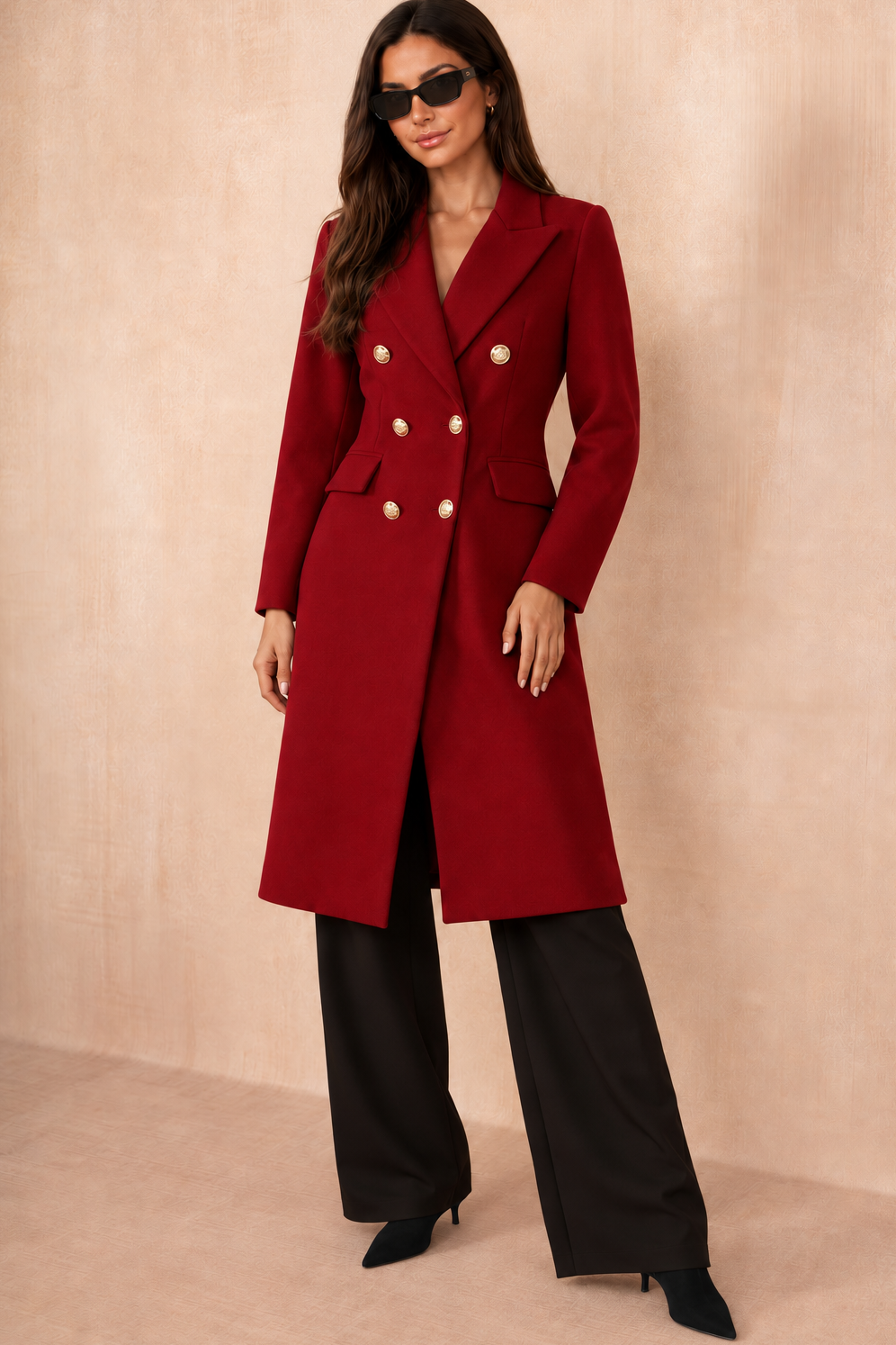 Winona Burgundy Longline Double Breasted Coat