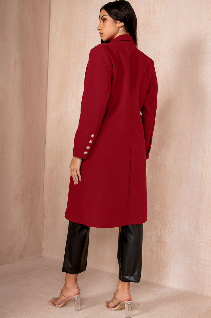 Winona Burgundy Longline Double Breasted Coat