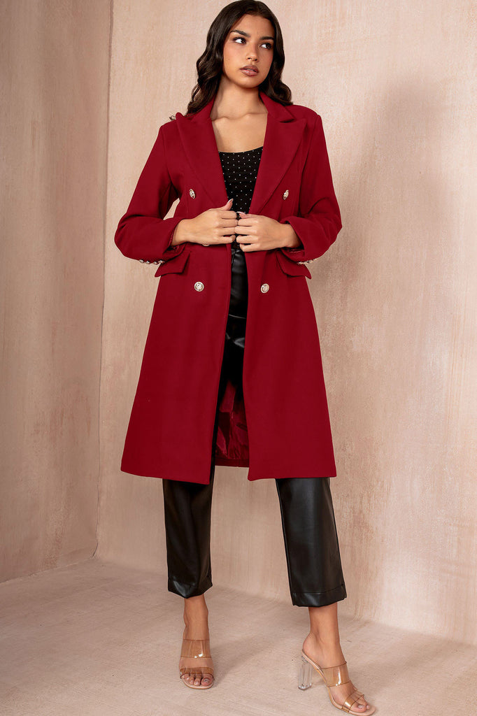 Winona Burgundy Longline Double Breasted Coat