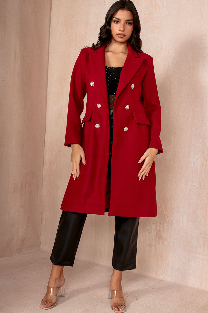 Winona Burgundy Longline Double Breasted Coat