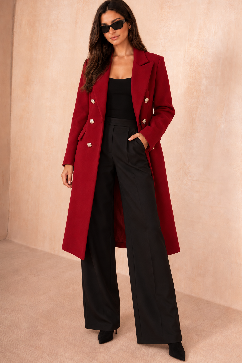 Winona Burgundy Longline Double Breasted Coat