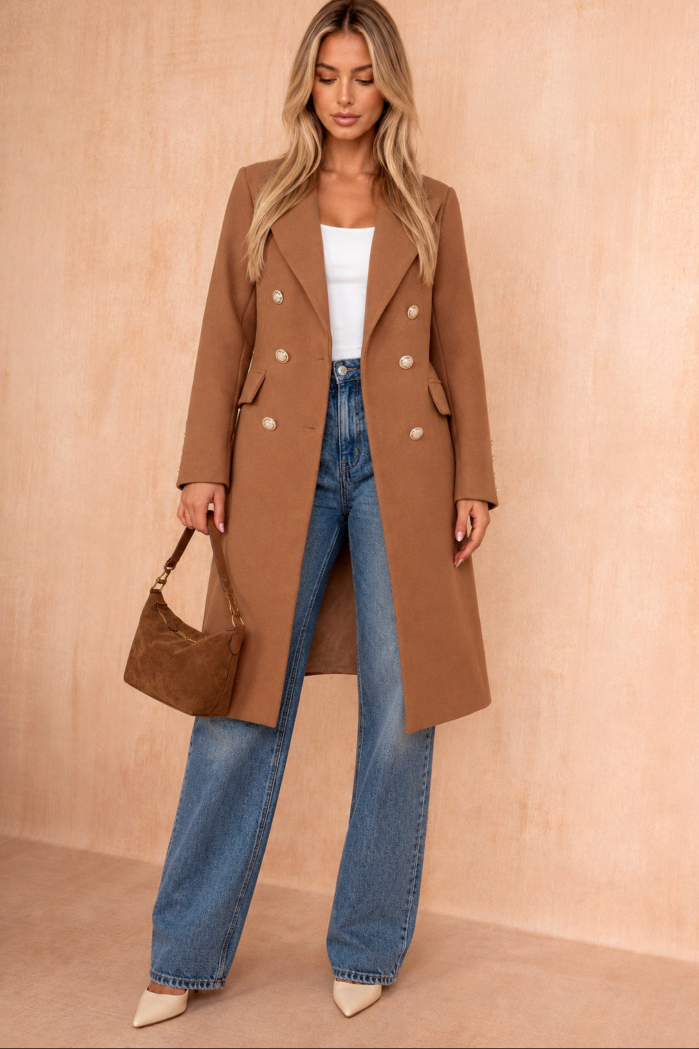 Winona Camel Longline Double Breasted Coat