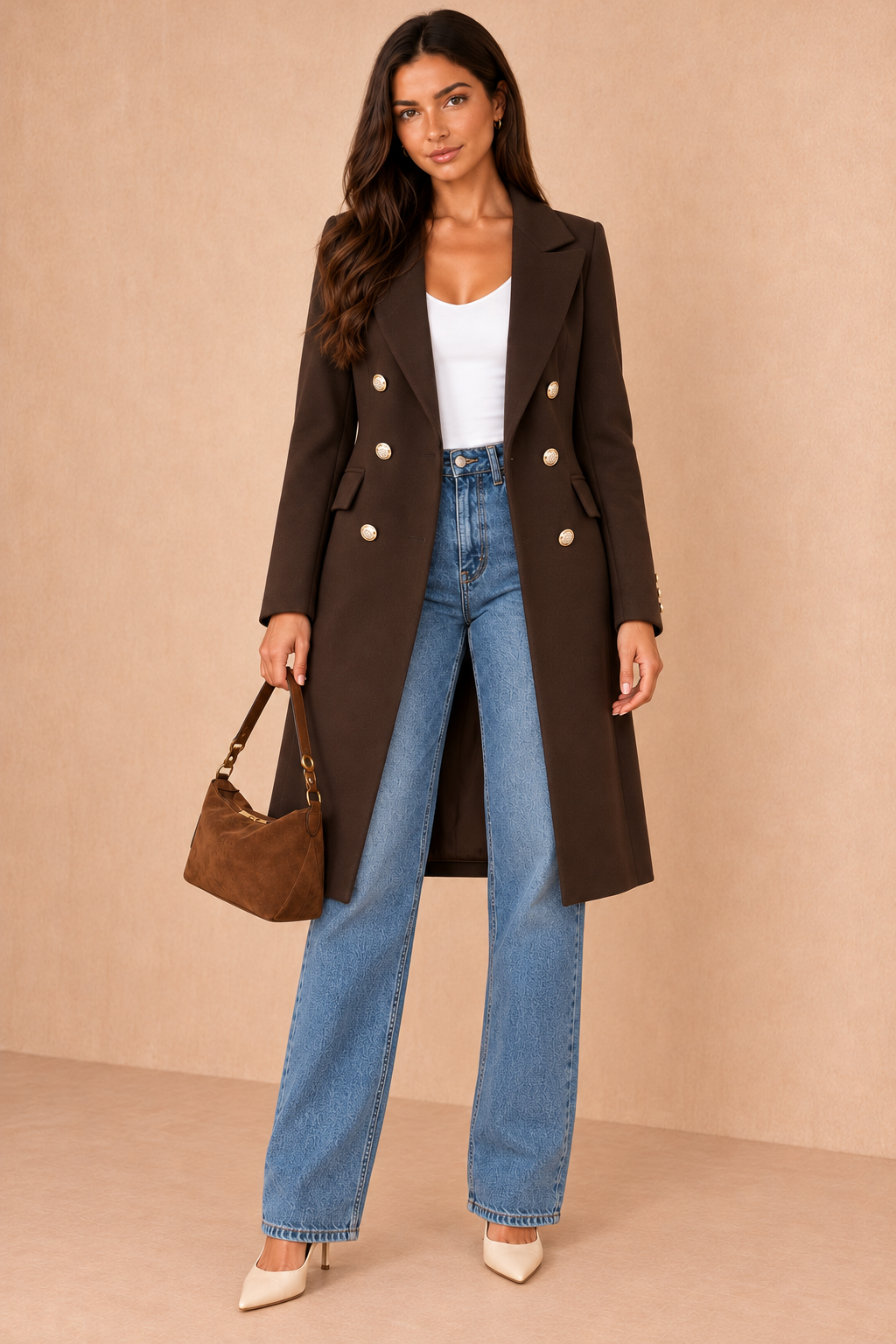 Winona Dark Chocolate Longline Double Breasted Coat
