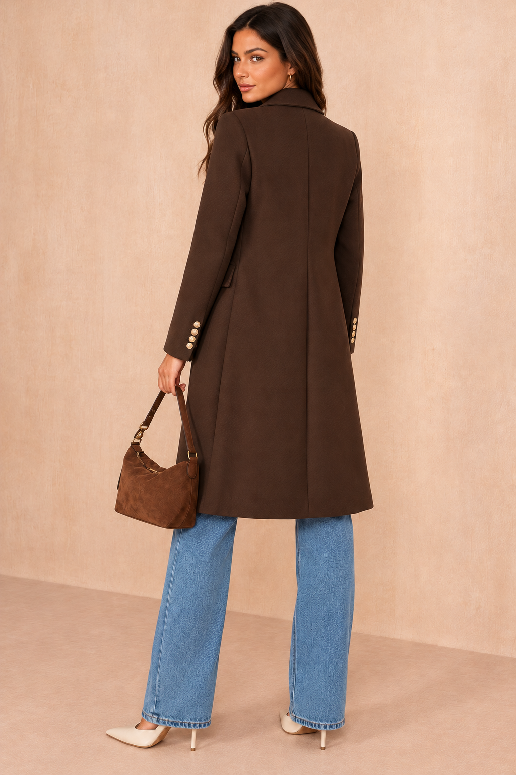Winona Dark Chocolate Longline Double Breasted Coat