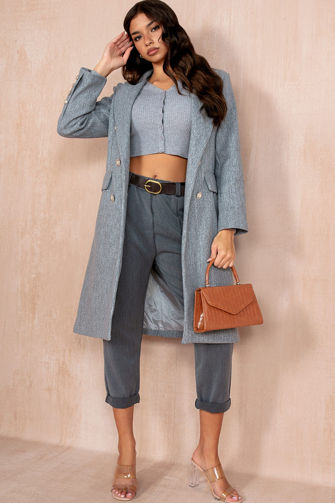 Winona Grey Longline Double Breasted Coat