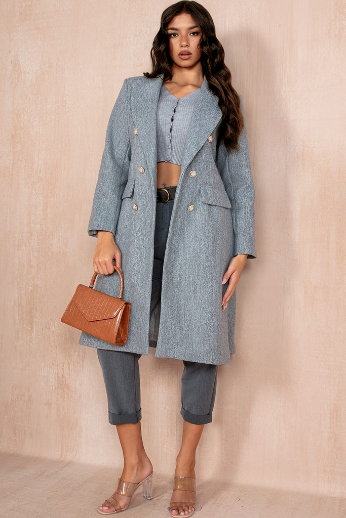 Winona Grey Longline Double Breasted Coat