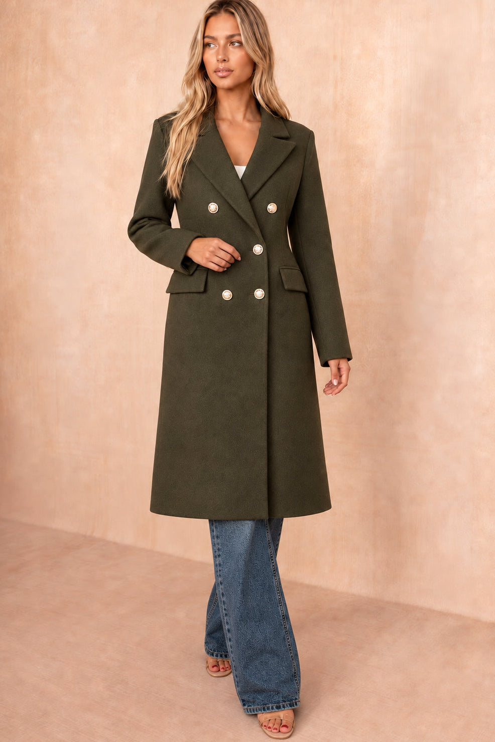 Winona Khaki Longline Double Breasted Coat