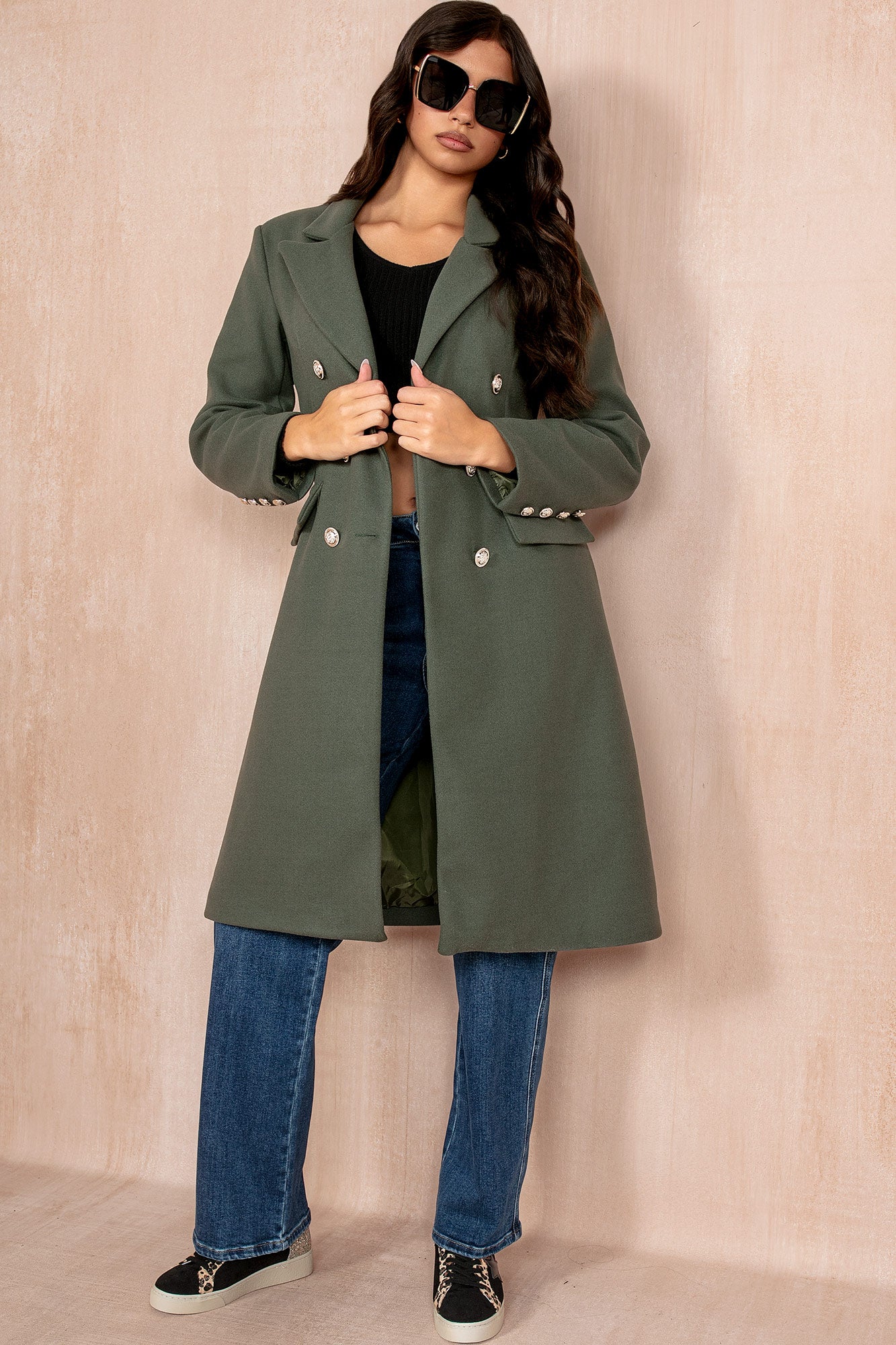 Winona Khaki Longline Double Breasted Coat