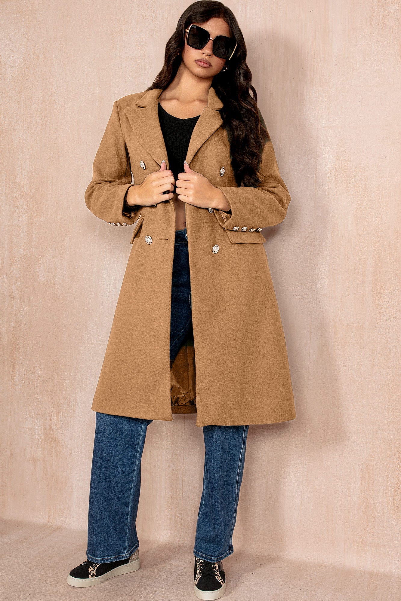 Winona Camel Longline Double Breasted Coat - Vavavoom.ie