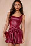 Wren Burgundy Leather Look Puffball Dress