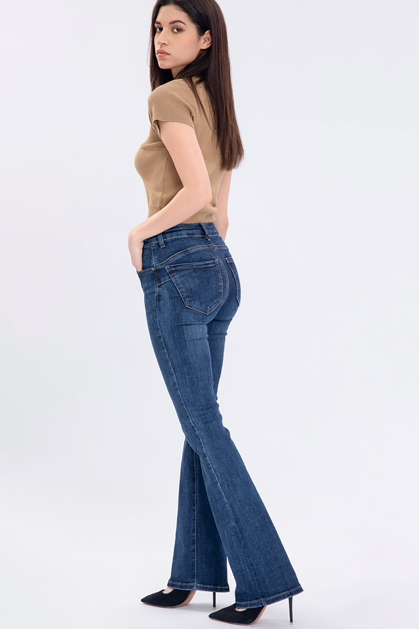 Wrona Dark Blue Push Up Bootcut Jeans