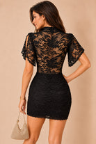Wyette Black Lace High Neck Dress