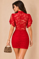 Wyette Red Lace High Neck Dress
