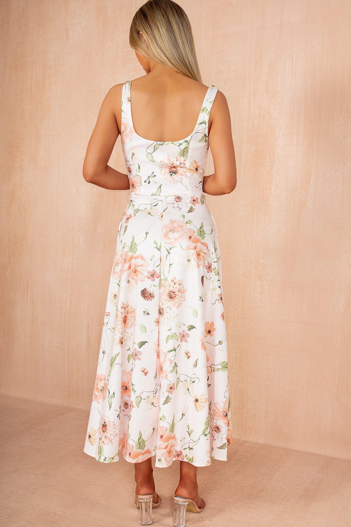 Yara Multi Floral Square Neck Midi Dress