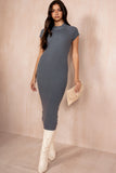 Yasmeen Grey Ribbed Knit Dress