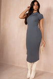 Yasmeen Grey Ribbed Knit Dress