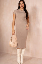 Yasmeen Taupe Ribbed Knit Dress
