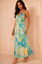 Zabel Green Boho Halter Neck Dress