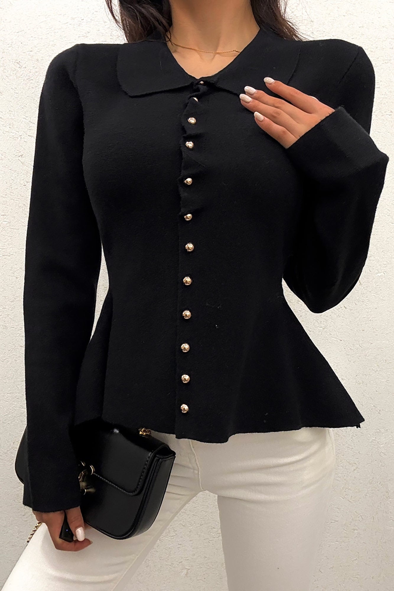 Zadie Black Knit Button Front Fitted Top