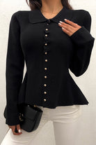 Zadie Black Knit Button Front Fitted Top