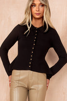 Zadie Black Knit Button Front Fitted Top
