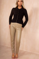 Zadie Black Knit Button Front Fitted Top