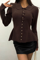 Zadie Chocolate Knit Button Front Fitted Top