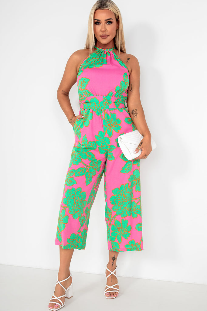 Zafia Green and Pink Floral Jumpsuit