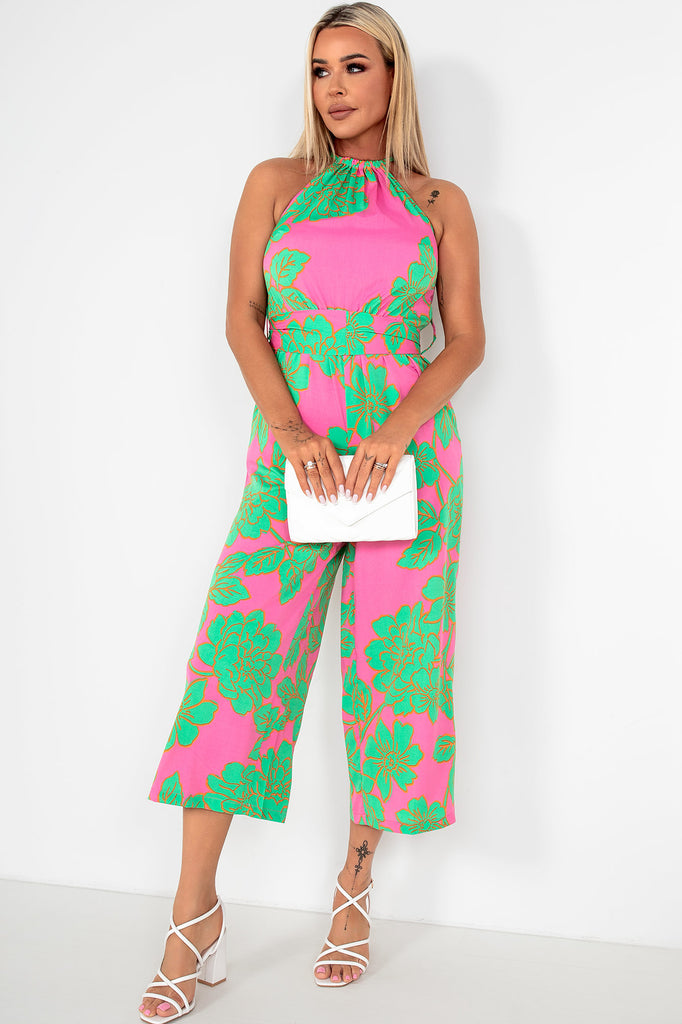 Zafia Green and Pink Floral Jumpsuit
