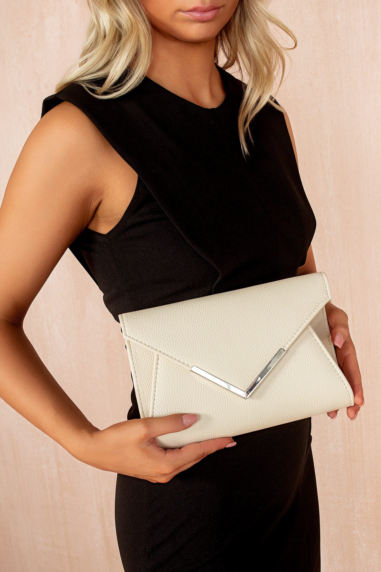 Zandra Ivory PU Envelope Clutch Bag
