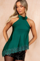 Zania Teal Satin Halterneck Top