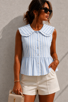 Zaniyah Blue Striped Peter Pan Collar Top