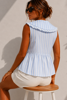 Zaniyah Blue Striped Peter Pan Collar Top