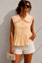 Zaniyah Pink and Yellow Striped Peter Pan Collar Top