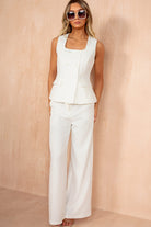 Zaria White Wide Leg Trousers