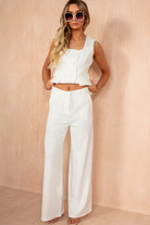 Zaria White Wide Leg Trousers
