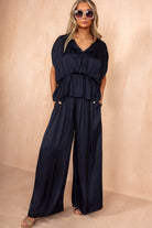 Zariyah Navy Satin Wide Leg Trousers